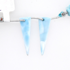 Larimar Drops Trillion Shape 31x11mm Front To Back Drilled Beads Matching Pair