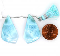 Larimar Drops Wing Shape 32x20mm Drilled Bead Matching Pair