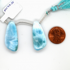Larimar Drops Wing Shape 33x14mm Drilled Bead Matching Pair