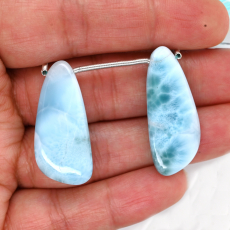 Larimar Drops Wing Shape 33x14mm Drilled Bead Matching Pair