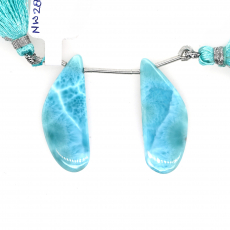 Larimar Drops Wing Shape 34x13mm Drilled Bead Matching Pair