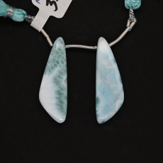 Larimar Drops Wing Shape 35x11mm Drilled Beads Matching Pair