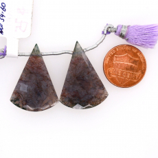 Lavender Moss Agate Drop Conical Shape 30x21mm Drilled Bead Matching Pair