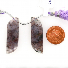 Lavender Moss Agate Drop Wave Shape 37x12mm Drilled Bead Matching Pair