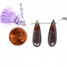 Lavender Moss Agate Drops Almond Shape 28x9mm Drilled Beads Matching Pair