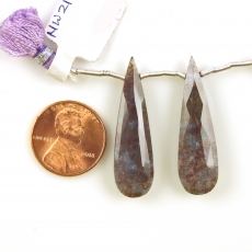 Lavender Moss Agate Drops Almond Shape 34x10mm Drilled Beads Matching Pair