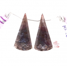 Lavender Moss Agate Drops Conical Shape 30x15mm Drilled Beads Matching Pair