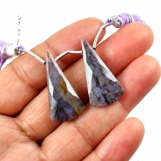 Lavender Moss Agate Drops Conical Shape 31x15mm Drilled Beads Matching Pair