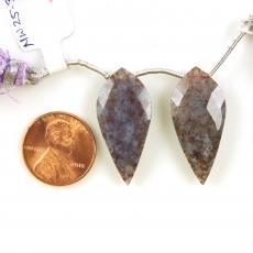 Lavender Moss Agate Drops Leaf Shape 30x14mm Drilled Beads Matching Pair