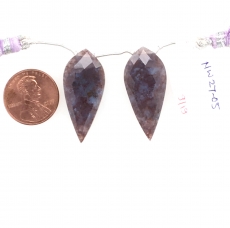Lavender Moss Agate Drops Leaf Shape 31x15mm Drilled Beads Matching Pair