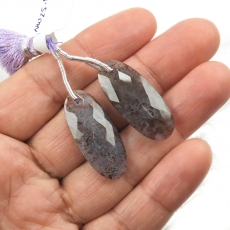 Lavender Moss Agate Drops Oval Shape 28x12mm Front To Back Drilled Beads Matching Pair