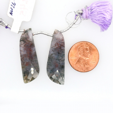 Lavender Moss Agate Drops Wing Shape 33x11mm Drilled Beads Matching Pair