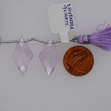 Lavender Quartz Drop Diamond Shape 25x14mm Drilled Bead Matching Pair