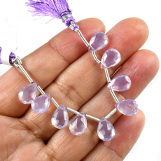 Lavender Quartz Drops Almond Shape 10x8mm Drilled Beads 9 Pieces Line