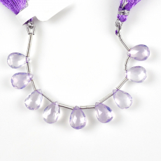 Lavender Quartz Drops Almond Shape 10x8mm Drilled Beads 9 Pieces Line