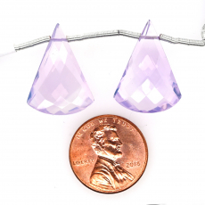 Lavender Quartz Drops Conical Shape 22x16mm Drilled Beads Matching Pair