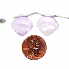 Lavender Quartz Drops Cushion Shape 14x14mm Drilled Beads Matching Pair