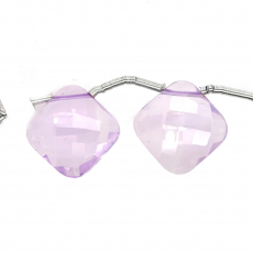 Lavender Quartz Drops Cushion Shape 14x14mm Drilled Beads Matching Pair