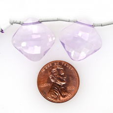 Lavender Quartz Drops Cushion Shape 16x16mm Drilled Beads Matching Pair
