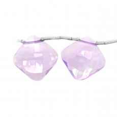 Lavender Quartz Drops Cushion Shape 16x16mm Drilled Beads Matching Pair