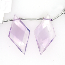 Lavender Quartz Drops Diamond Shape 31x16mm Drilled Beads Matching Pair