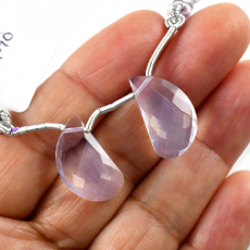 Lavender Quartz Drops Fancy Shape 20x11mm Drilled Beads Matching Pair