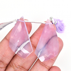 Lavender Quartz Drops Fancy Shape 35X19mm Drilled Beads Matching Pair