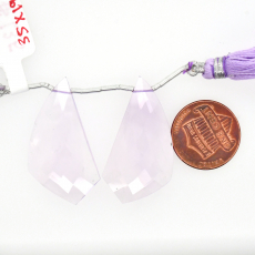 Lavender Quartz Drops Fancy Shape 35X19mm Drilled Beads Matching Pair
