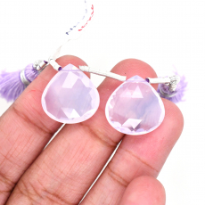 Lavender Quartz Drops Heart Shape 16 x16mm Drilled Beads Matching Pair