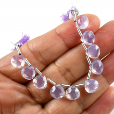Lavender Quartz Drops Heart Shape 8x8mm Drilled Beads 10 Pieces Line
