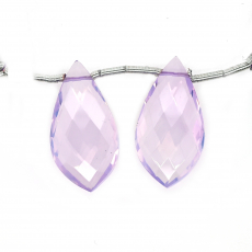 Lavender Quartz Drops Leaf Shape 26x13mm Drilled Beads Matching Pair