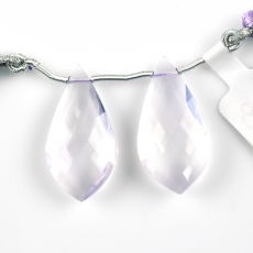 Lavender Quartz Drops Leaf Shape 28x14mm Drilled Beads Matching Pair