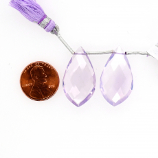 Lavender Quartz Drops Leaf Shape 29x16mm Drilled Beads Matching Pair