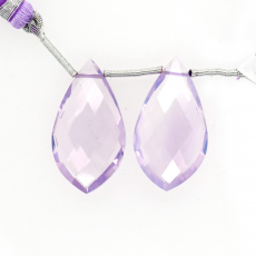 Lavender Quartz Drops Leaf Shape 29x16mm Drilled Beads Matching Pair