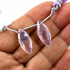 Lavender Quartz Drops Marquise Shape 22x9mm Drilled Beads Matching Pair