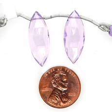 Lavender Quartz Drops Marquise Shape 25x9mm Drilled Beads Matching Pair