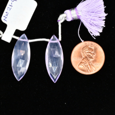 Lavender Quartz Drops Marquise Shape 26x10mm Drilled Bead Matching Pair