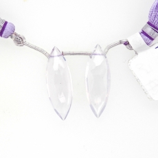 Lavender Quartz Drops Marquise Shape 27x10mm Drilled Beads Matching Pair