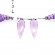 Lavender Quartz Drops Okra Shape 26x10mm Drilled Bead Matching Pair