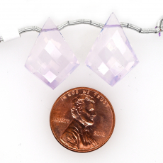 Lavender Quartz Drops Shield Shape 21x16mm Drilled Beads Matching Pair