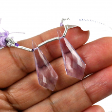 Lavender Quartz Drops Shield Shape 28x10mm Drilled Beads Matching Pair
