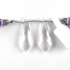 Lavender Quartz Drops Shield Shape 28x10mm Drilled Beads Matching Pair