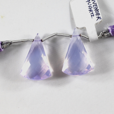 Lavender Quartz Drops Trillion Shape 26x16mm Drilled Beads Matching Pair
