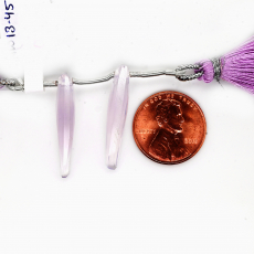 Lavender Quartz Drops Trillion Shape 32X12mm Front to Back Drilled Bead Matching Pair