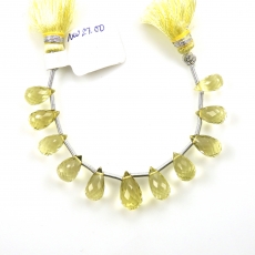 Lemon  Quartz Drops Briolette  Shape 13x7mm To 9X5mm Drilled Beads 11 Pieces Line