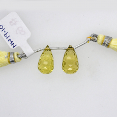 Lemon Quartz Drop Briolette Shape 15x10mm Drilled Bead Matching Pair