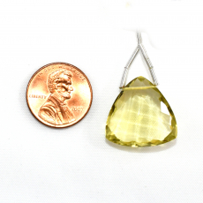 Lemon Quartz Drop Trillion Shape 20x20mm Drilled Bead Single Pendant Piece