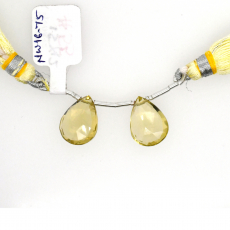 Lemon Quartz Drops Almond Shape 15x12mm Drilled Beads Matching Pair