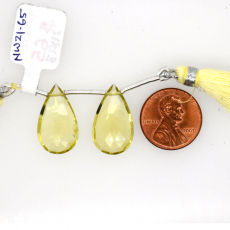 Lemon Quartz Drops Almond Shape 21x13mm Drilled Beads Matching Pair