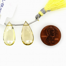 Lemon Quartz Drops Almond Shape 22x11mm Drilled Bead Matching Pair
